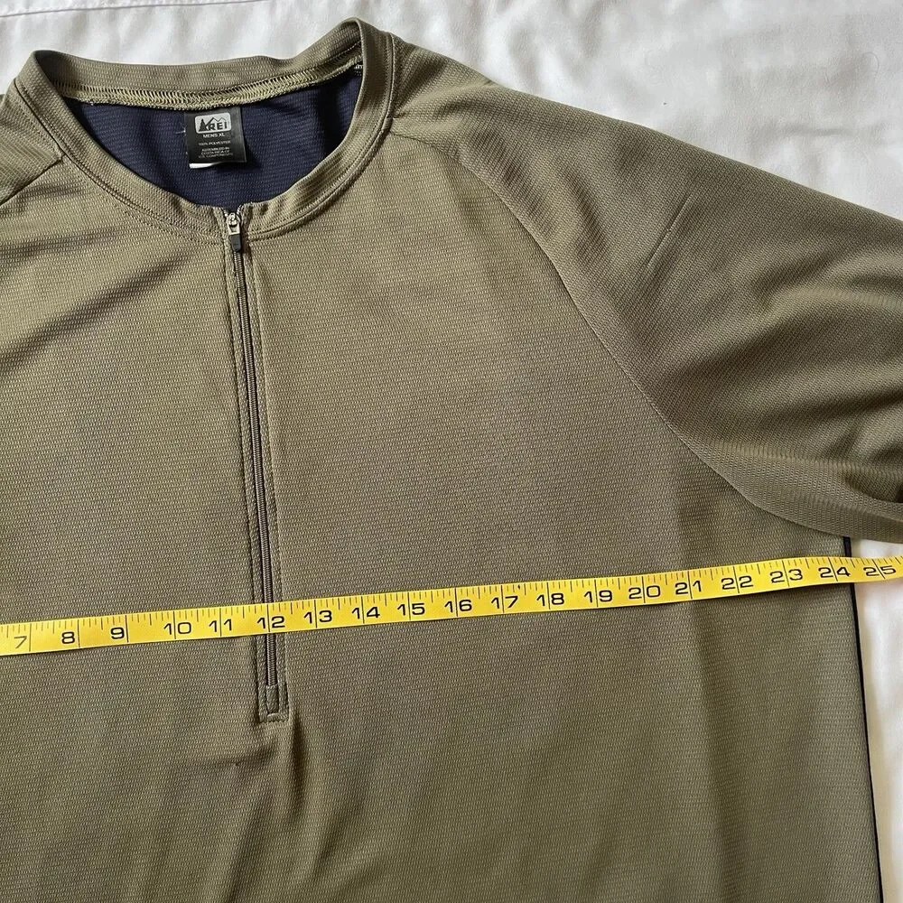 REI Co Op Cycling Jersey Men XL Short Sleeve Half Zip Back Zip Pocket Olive Blue